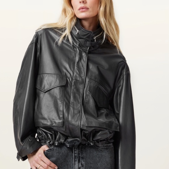 ALLSAINTS CLAY FUNNEL NECK LEATHER JACKET - Picture 1 of 3